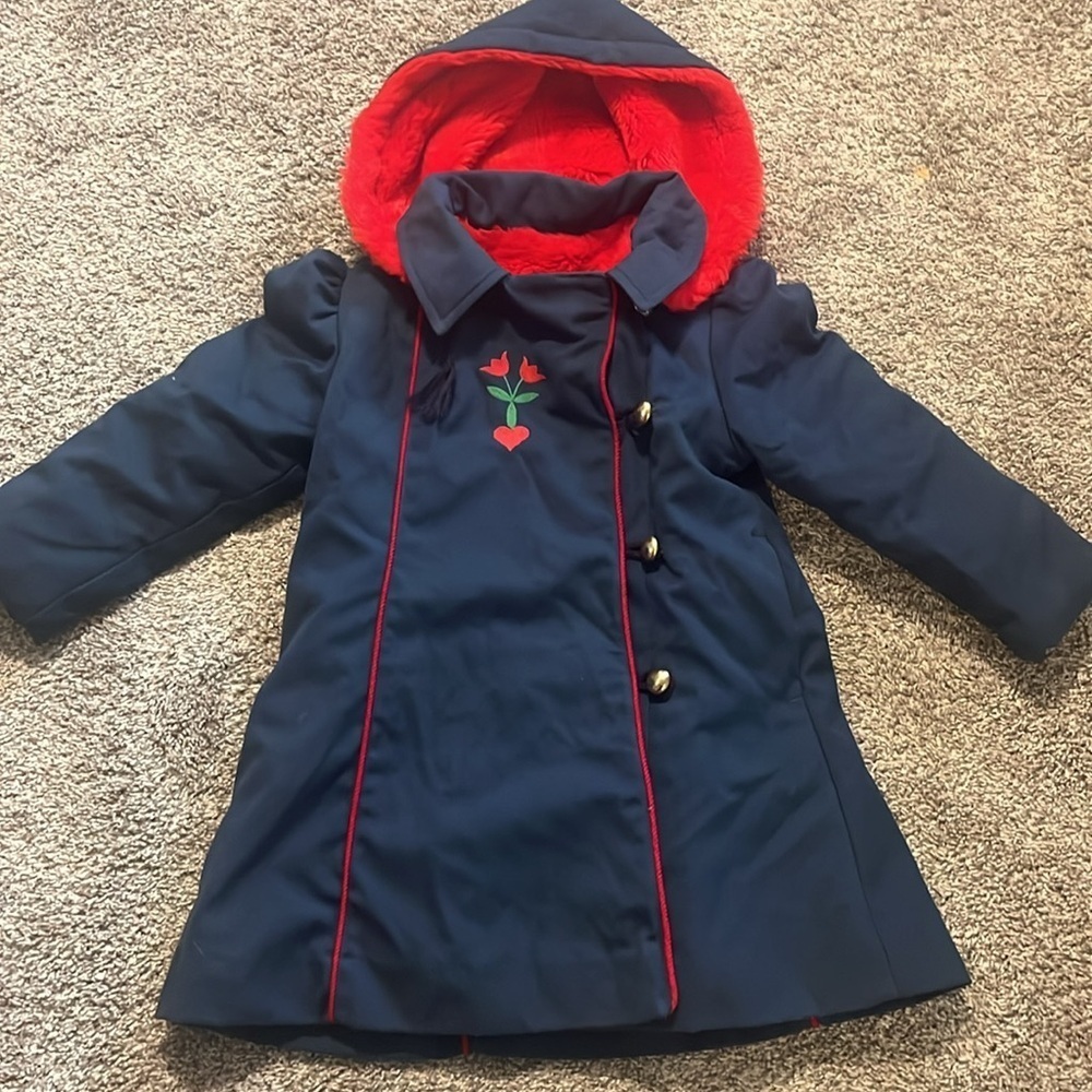 Weather Tamer Girls Vintage Navy Fleece Lined Dress Coat Size 6‎